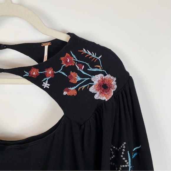 Free People Lita Embroidered Cut Out Long Sleeve Blouse Black - Picture 5 of 11